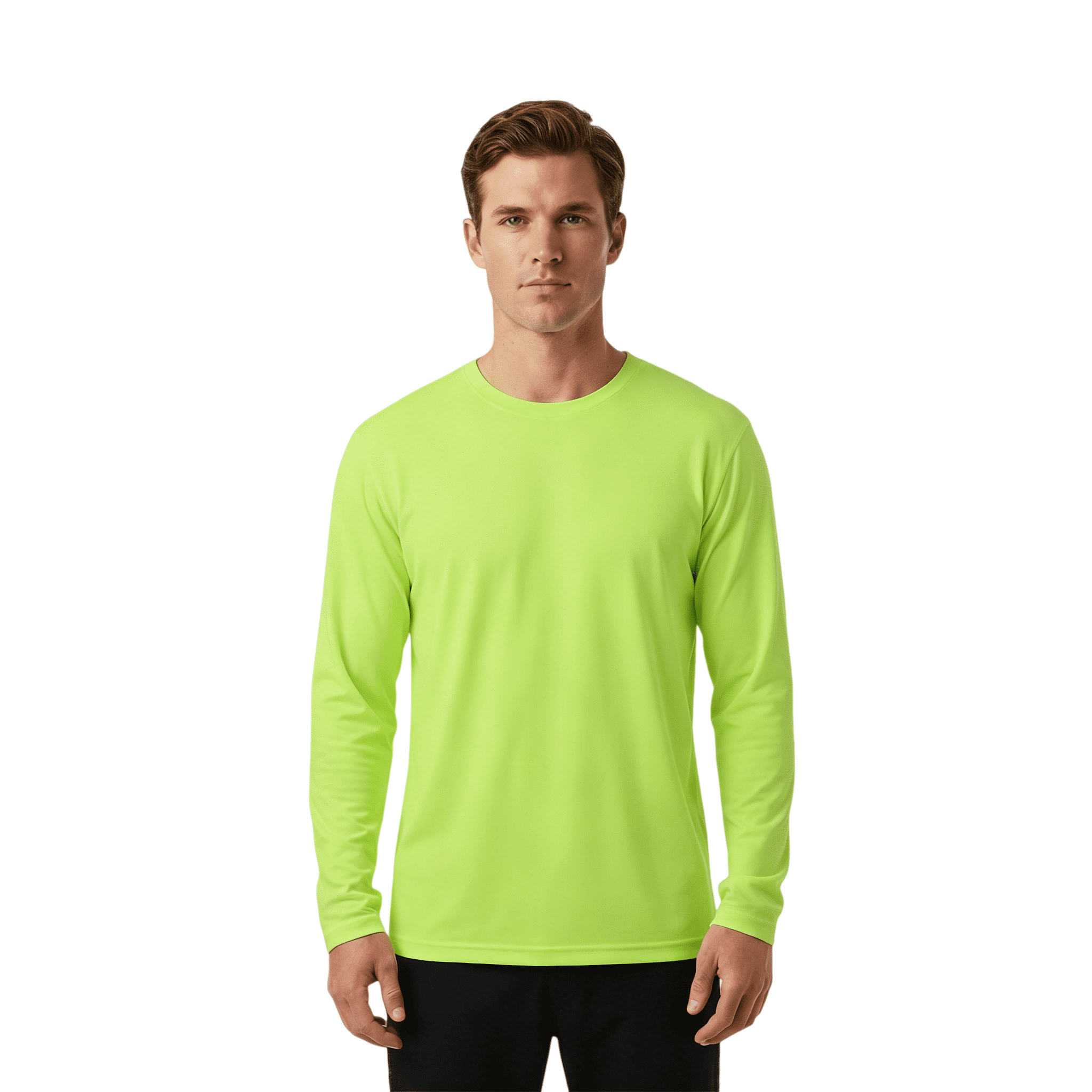 ZBORIBER Men's Quick Dry UPF 50+ UV Sun Protection Moisture Wicking Long Sleeve T-Shirt for Casual Workout,Sizes S-3XL,Highlighter Glow