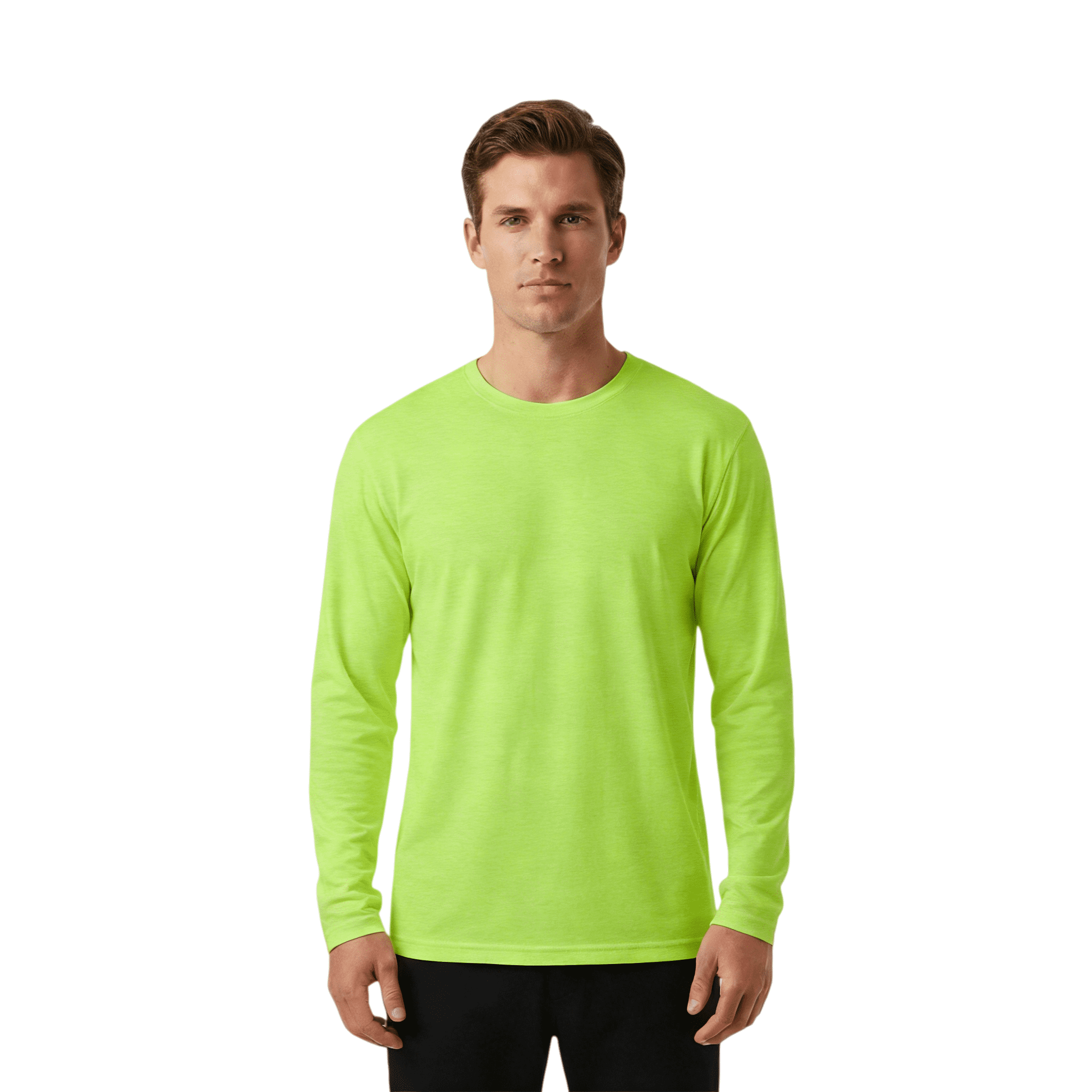 ZBORIBER Men's Quick Dry UPF 50+ UV Sun Protection Moisture Wicking Long Sleeve T-Shirt for Casual Workout,Sizes S-3XL,Highlighter Green