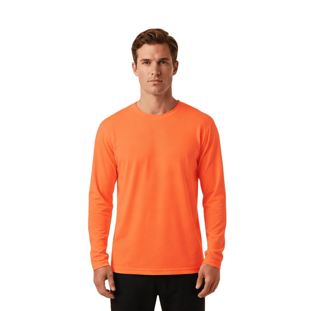 ZBORIBER Men's Quick Dry UPF 50+ UV Sun Protection Moisture Wicking Long Sleeve T-Shirt for Casual Workout,Sizes S-3XL,Neon Orange