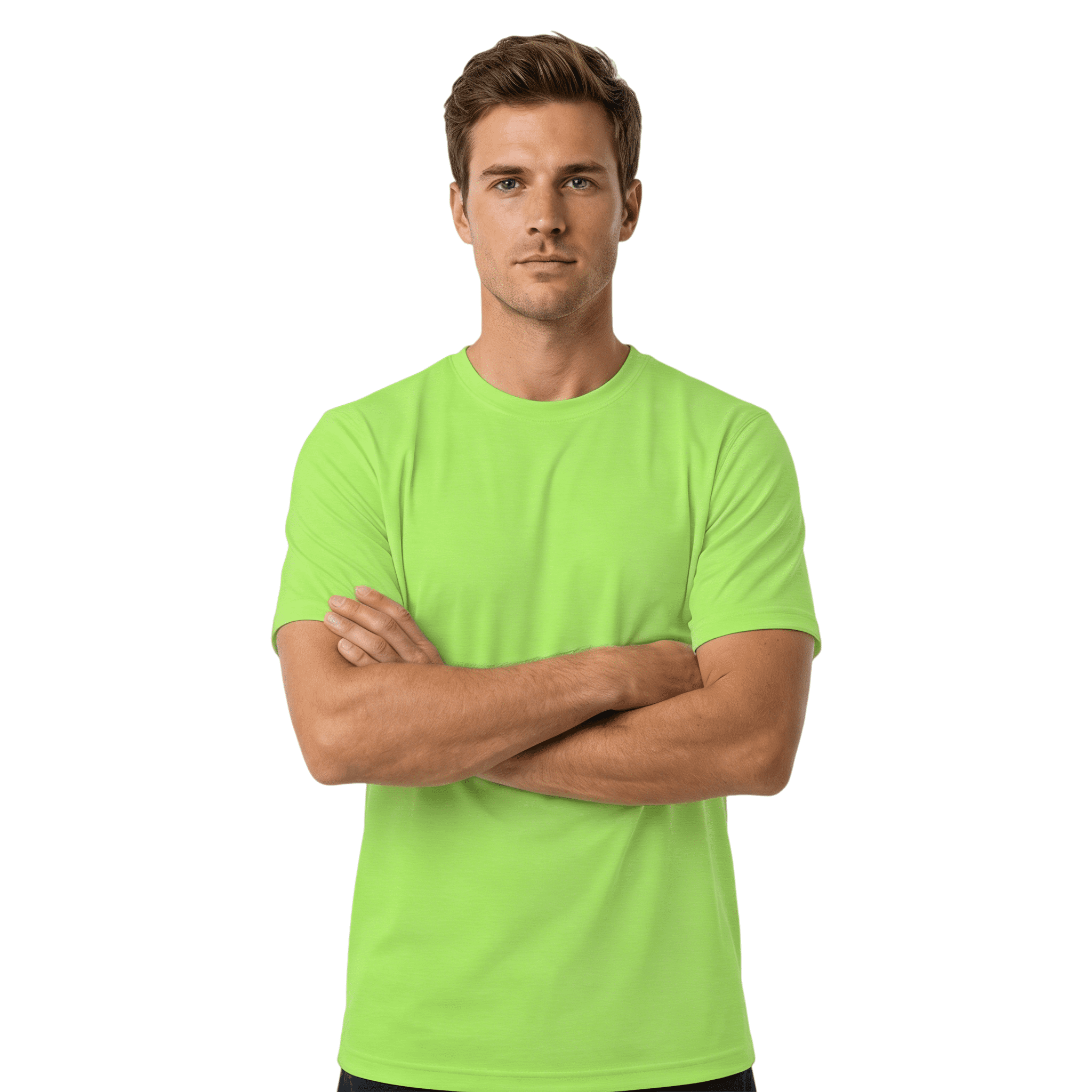 ZBORIBER Men's Quick-Dry Fit Gym Wicking Athletic Workout Short-Sleeve T-Shirts Sizes S-3XL,Highlighter Green
