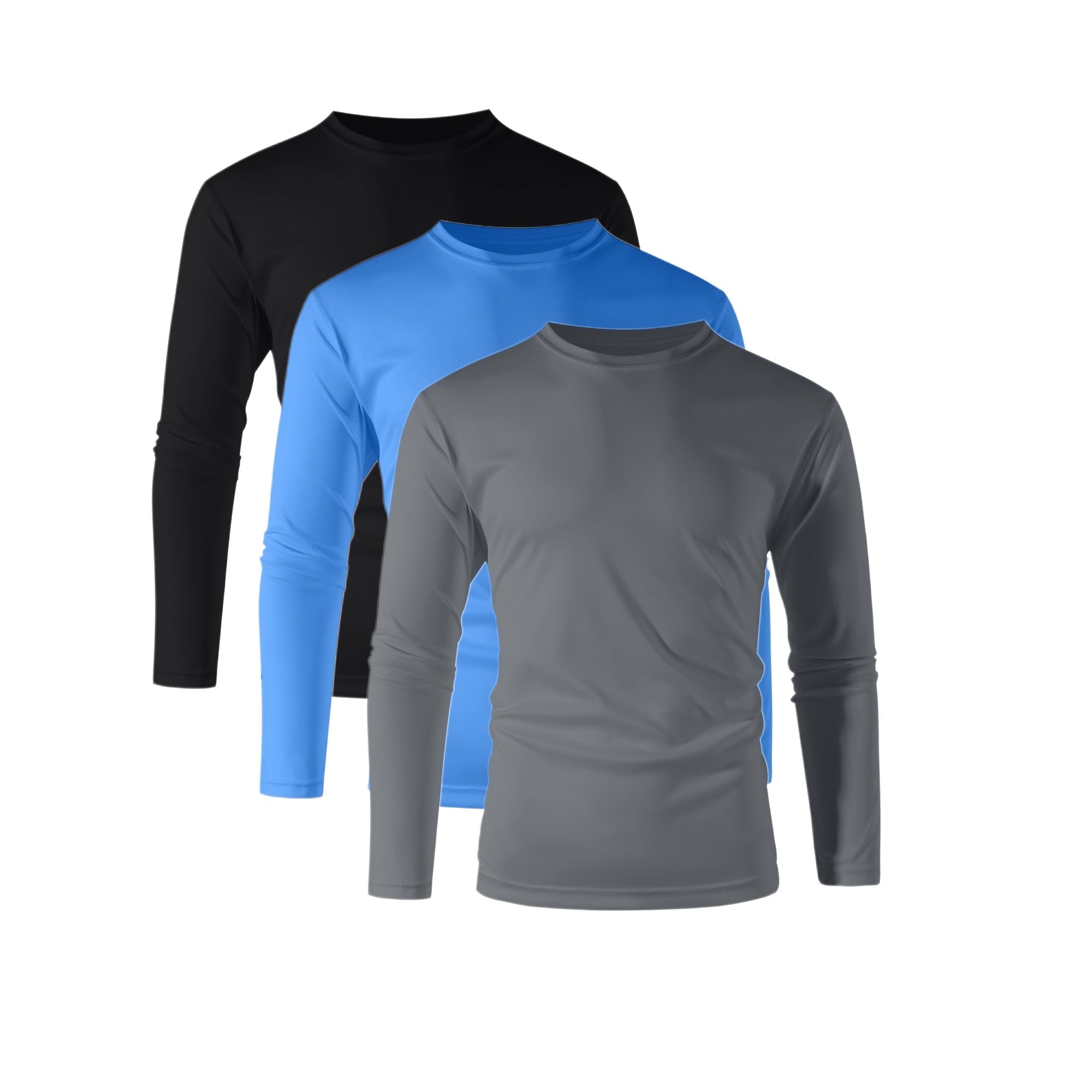 ZBORIBER Men's Quick-Dry Long Sleeve Shirts 3-Pack, Moisture Wicking, UPF 50+, Sizes S-3XL