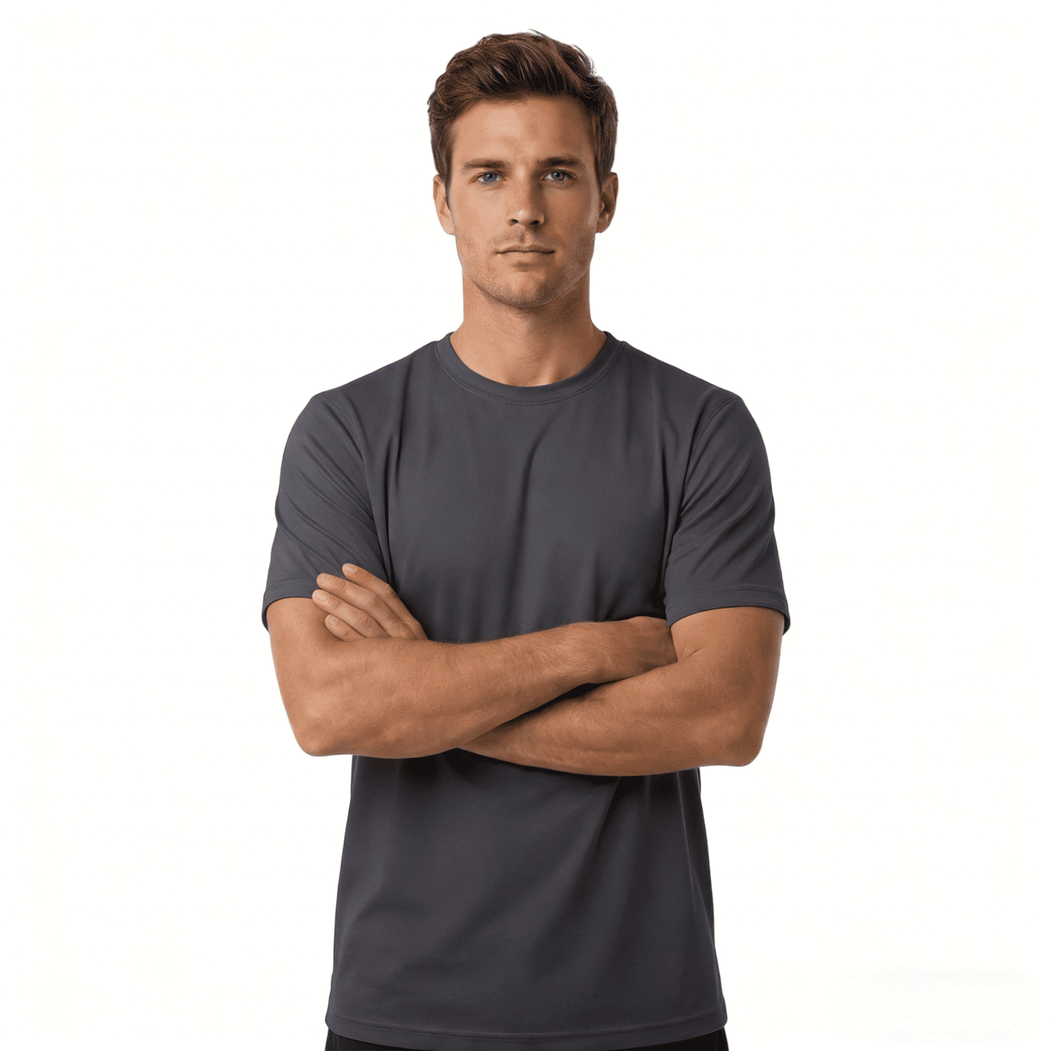ZBORIBER Men's Quick-Dry Fit Gym Wicking Athletic Workout Short-Sleeve T-Shirts Sizes S-3XL,Titanium