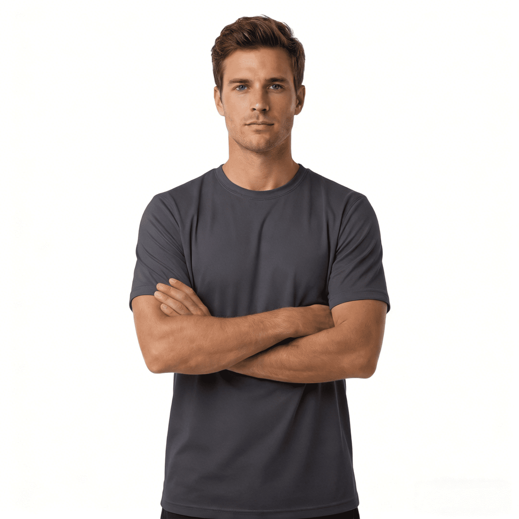 ZBORIBER Men's Quick-Dry Fit Gym Wicking Athletic Workout Short-Sleeve T-Shirts Sizes S-3XL,Titanium