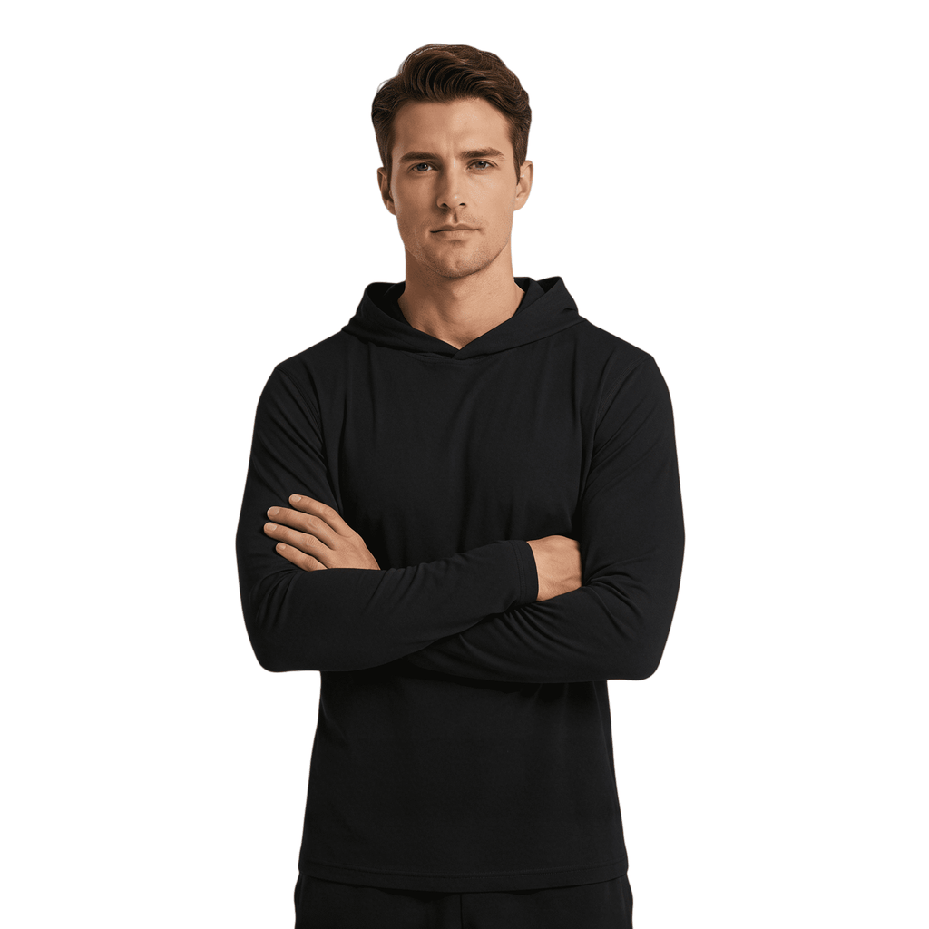 ZBORIBER Men's Hooded T-shirt, Moisture-wicking,Quick-drying,Black,Sizes S-3XL