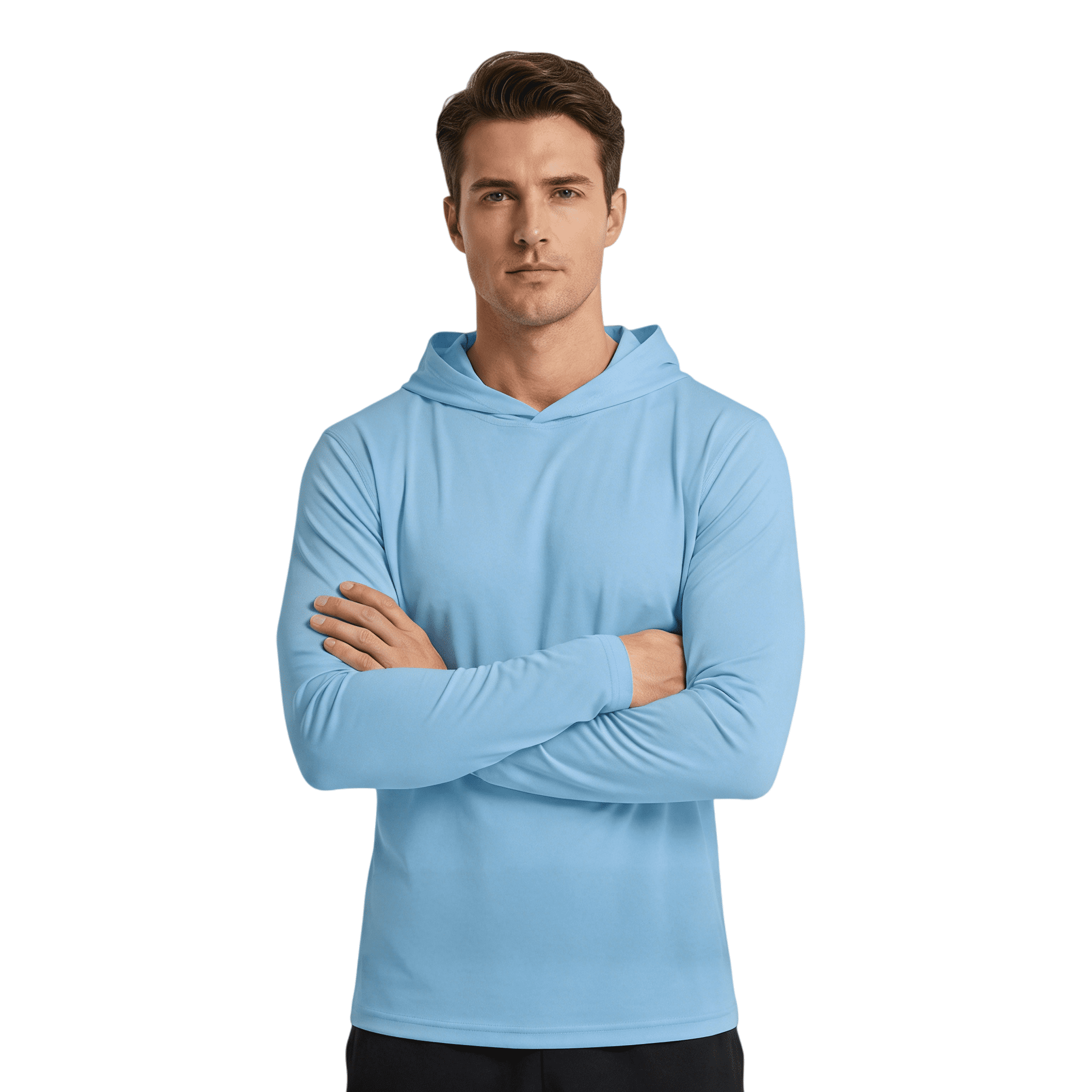 ZBORIBER Men's Hooded T-shirt, Moisture-wicking,Quick-drying,Carolina Blue, Sizes S-3XL