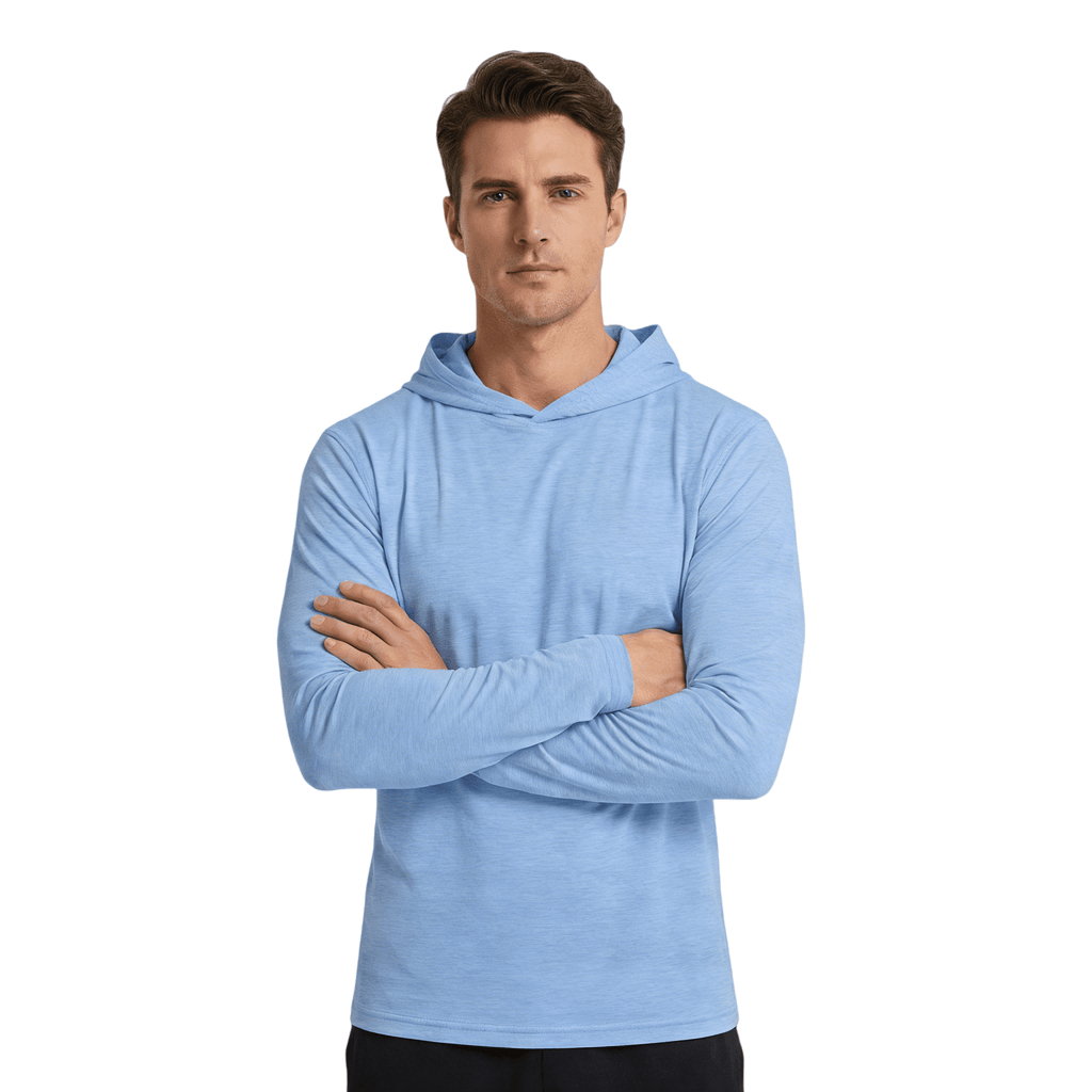 ZBORIBER Men's Hooded T-shirt, Moisture-wicking,Quick-drying,Highlighter Chambray,Sizes S-3XL