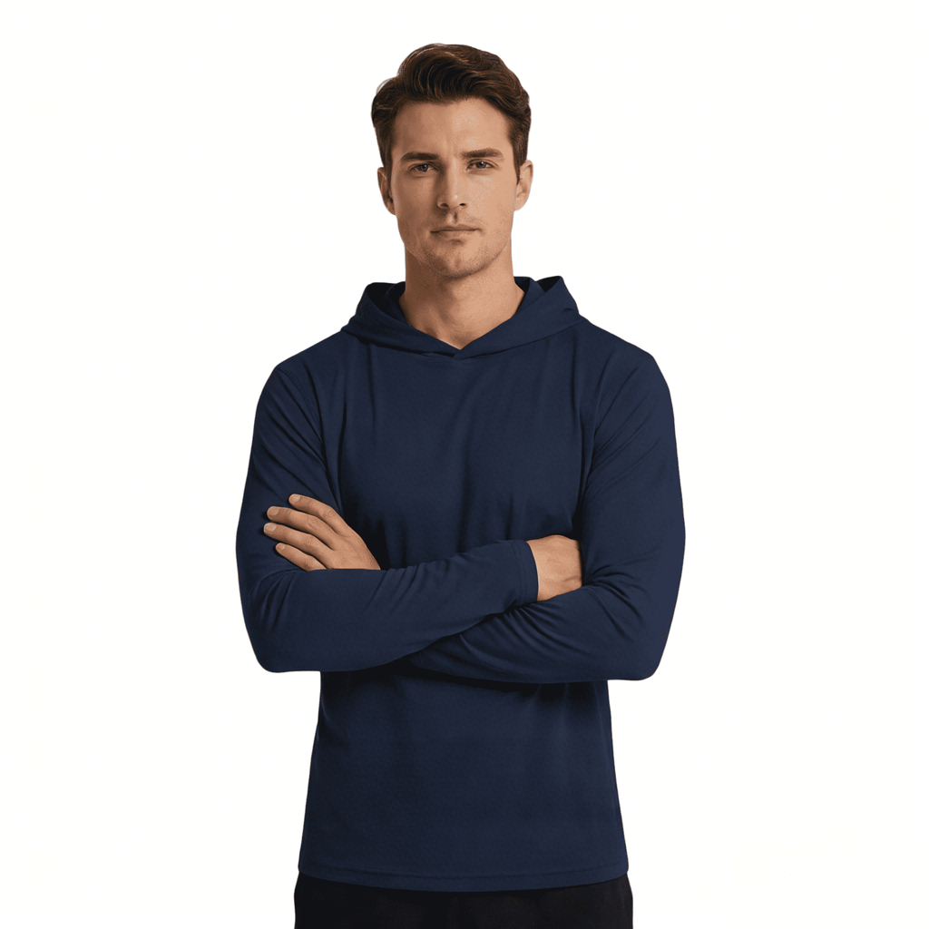 ZBORIBER Men's Hooded T-shirt, Moisture-wicking,Quick-drying,Navy,Sizes S-3XL