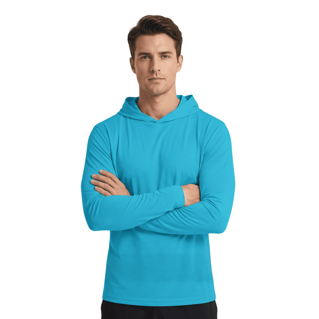 ZBORIBER Men's Hooded T-shirt, Moisture-wicking,Quick-drying,Shockwave Blue,Sizes S-3XL