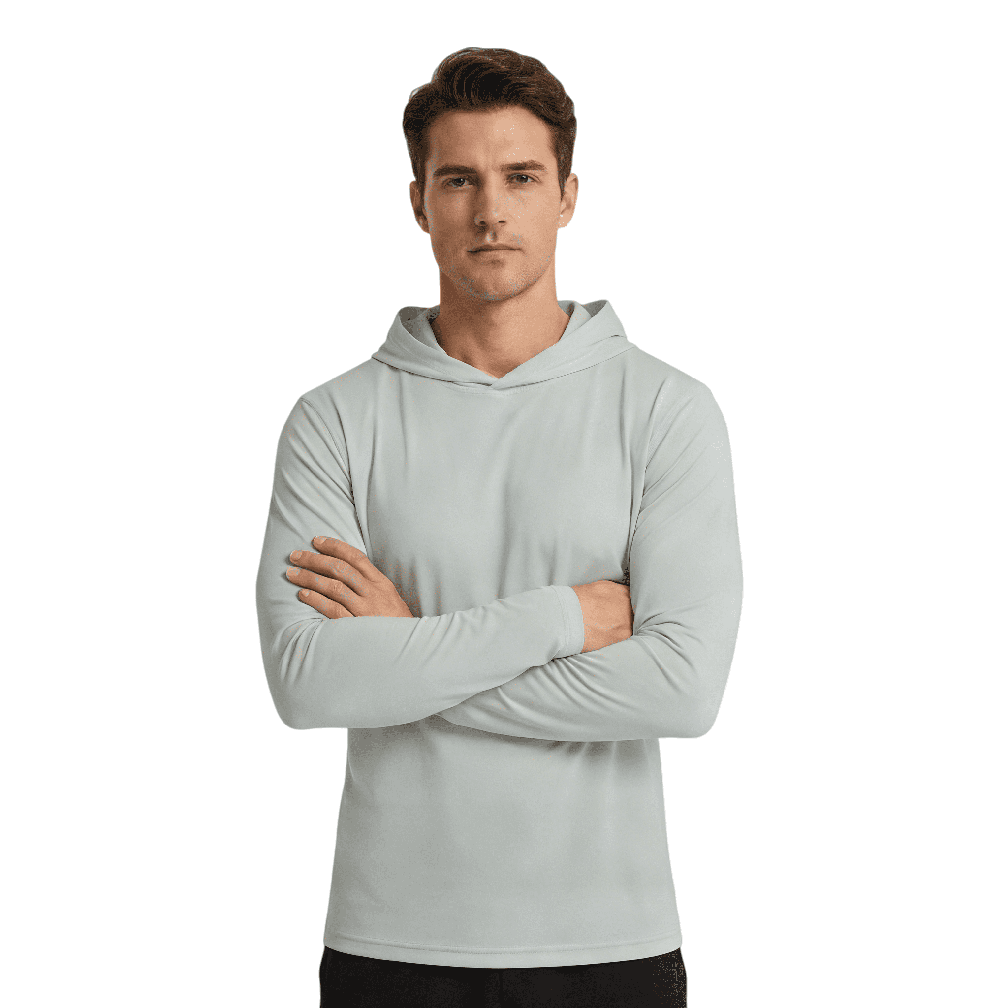 ZBORIBER Men's Hooded T-shirt, Moisture-wicking,Quick-drying,Silver,Sizes S-3XL