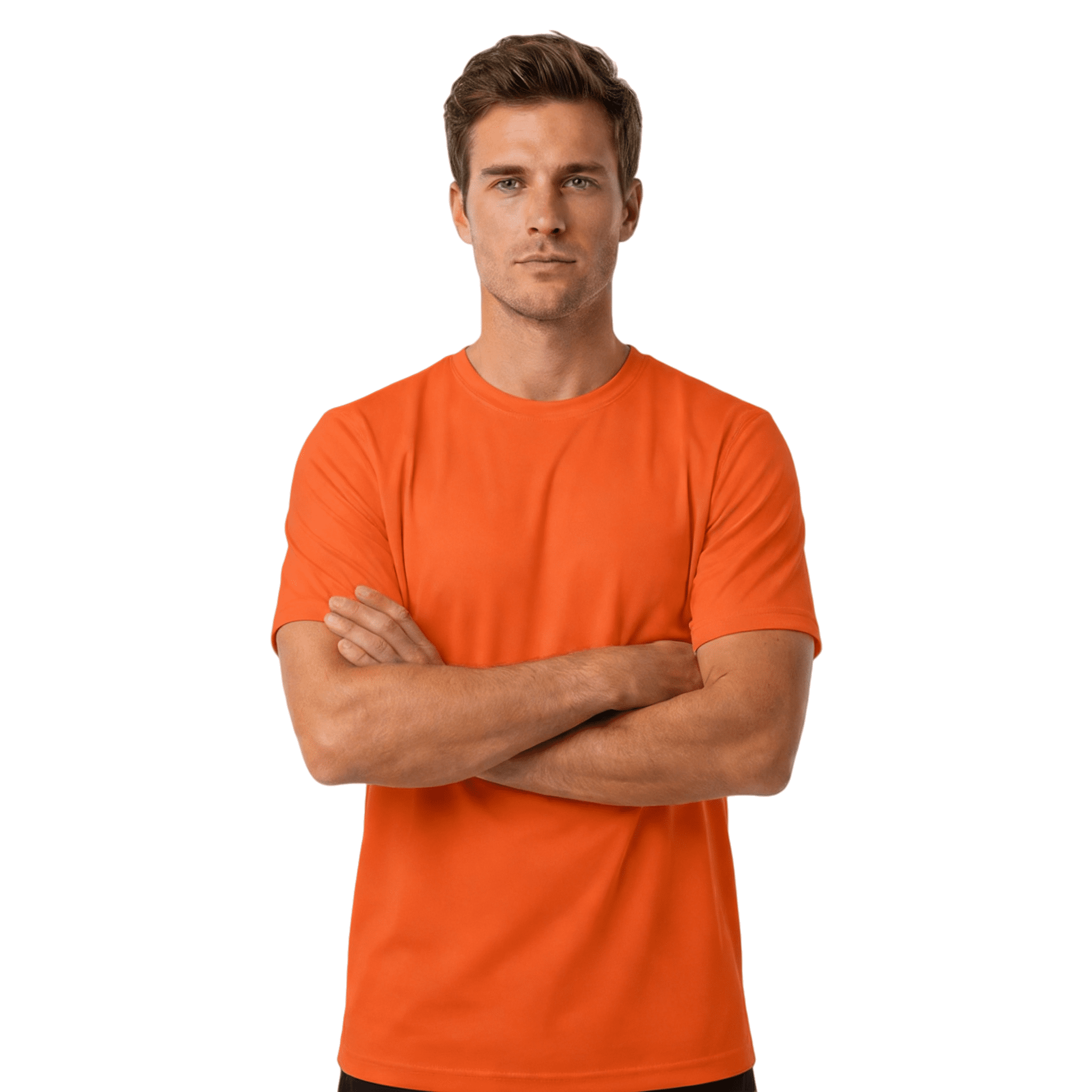 ZBORIBER Men's Quick-Dry Fit Gym Wicking Athletic Workout Short-Sleeve T-Shirts Sizes S-3XL,Neon Orange