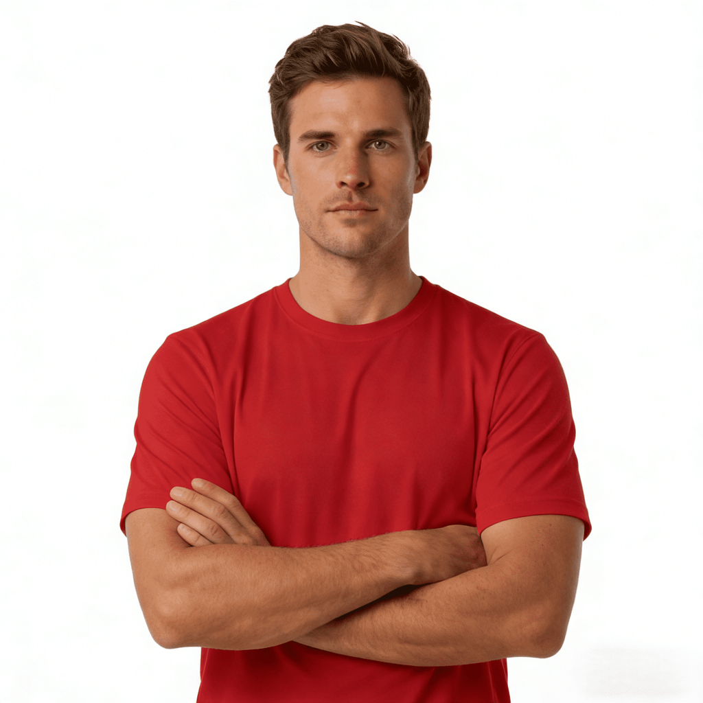 ZBORIBER Men's Quick-Dry Fit Gym Wicking Athletic Workout Short-Sleeve T-Shirts Sizes S-3XL,Red