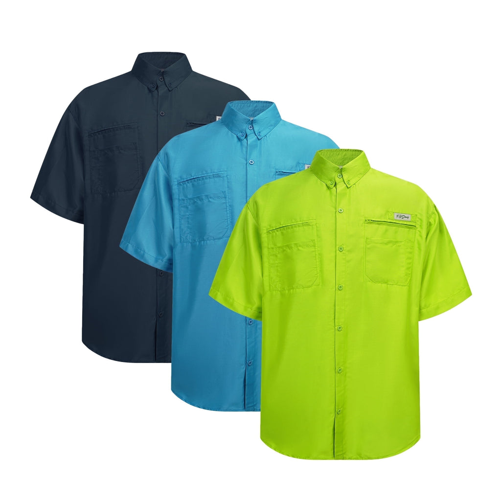 ZBORIBER Men's Fishing UPF 50+ Sun Protection Waterproof for Outdoor Travel Short Sleeve Shirts with Pockets,3-Pack,Size-XL