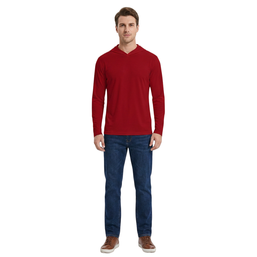 ZBORIBER Men's Hooded T-shirt, Moisture-Wicking,Quick-Drying,Red,Sizes S-3XL