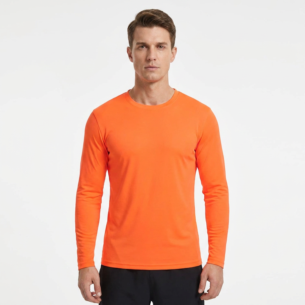 ZBORIBER Men's Quick Dry UPF 50+ UV Sun Protection Moisture Wicking Long Sleeve T-Shirt for Casual Workout,Sizes S-3XL,Neon Orange