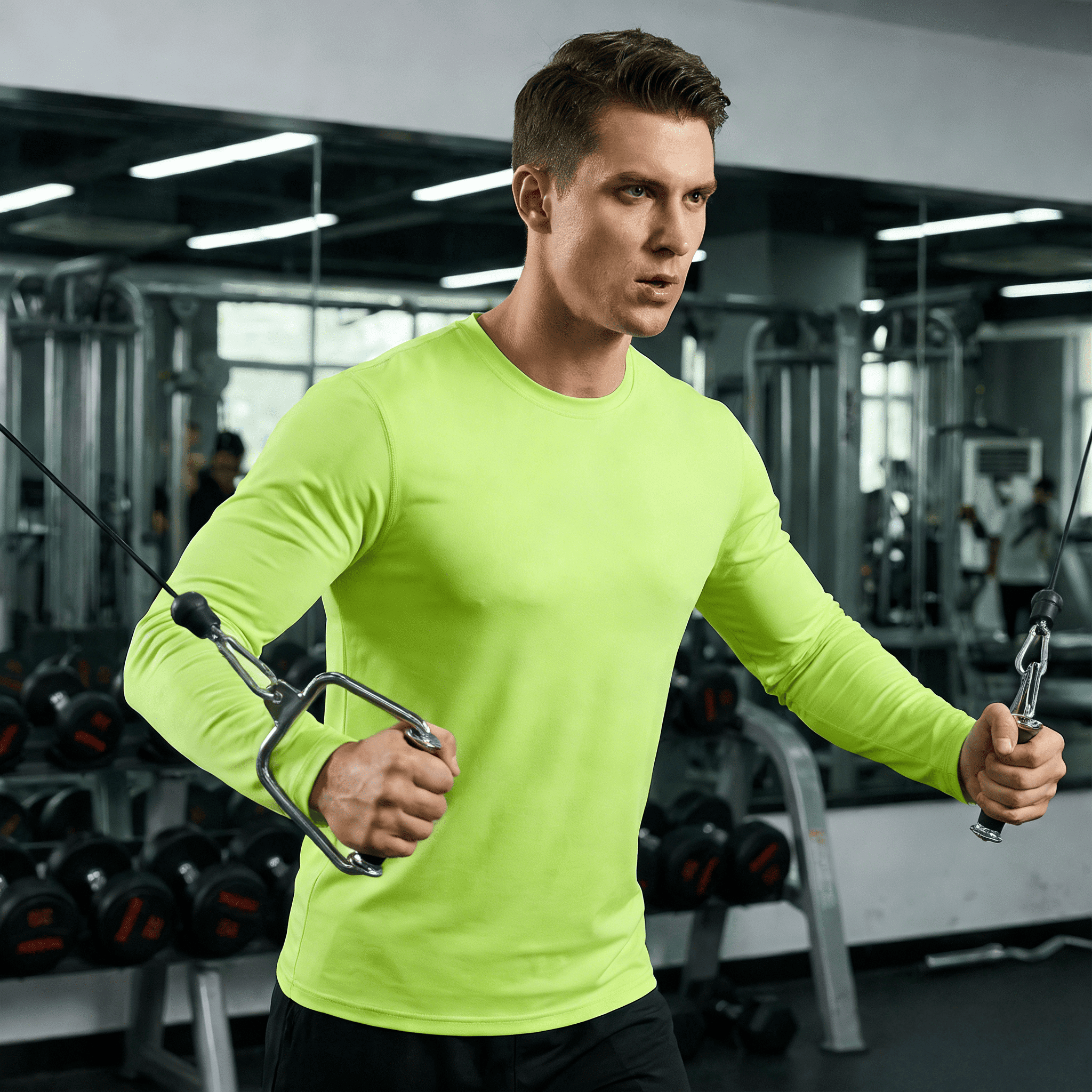 ZBORIBER Men's Quick Dry UPF 50+ UV Sun Protection Moisture Wicking Long Sleeve T-Shirt for Casual Workout,Sizes S-3XL,Highlighter Green
