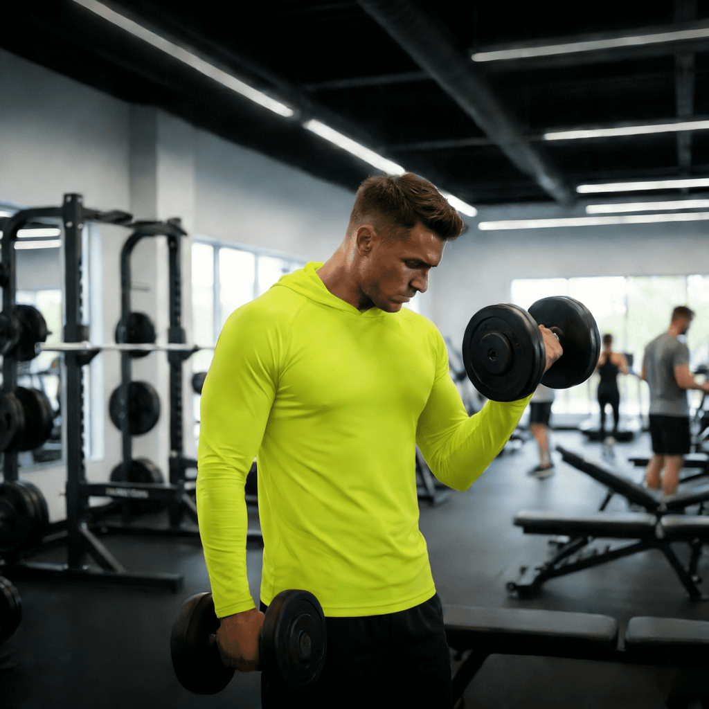 ZBORIBER Men's Hooded T-shirt, Moisture-wicking,Quick-drying,Highlighter Glow,Sizes S-3XL