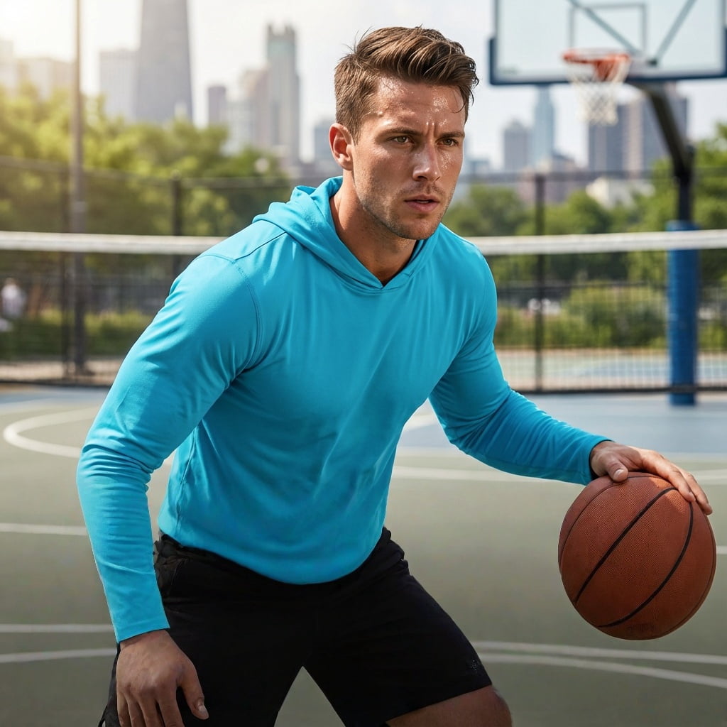 ZBORIBER Men's Quick Dry Breathable Hooded Sweatshirt,Shockwave Blue, Sizes S-3XL