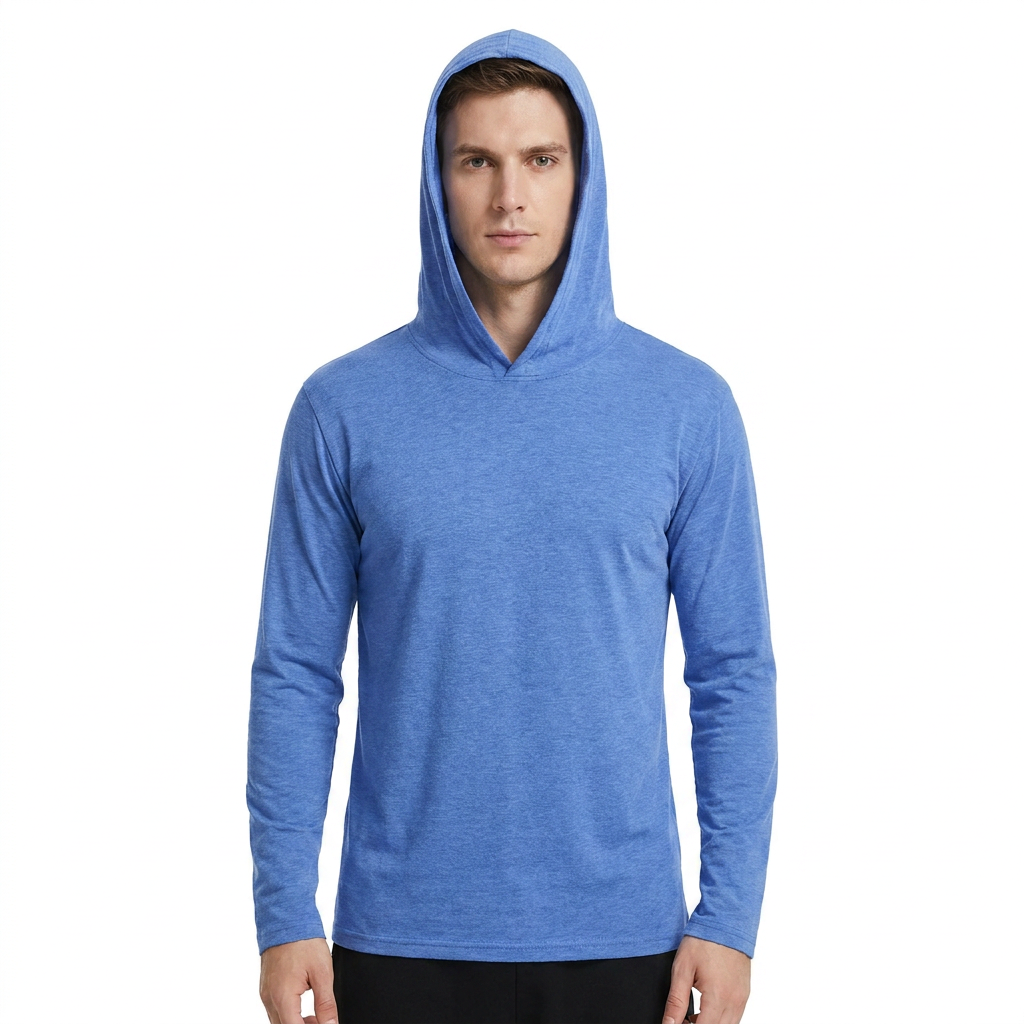 ZBORIBER Men's Hooded T-shirt, Moisture-Wicking,Quick-Drying,Highlighter Chambray,Sizes S-3XL