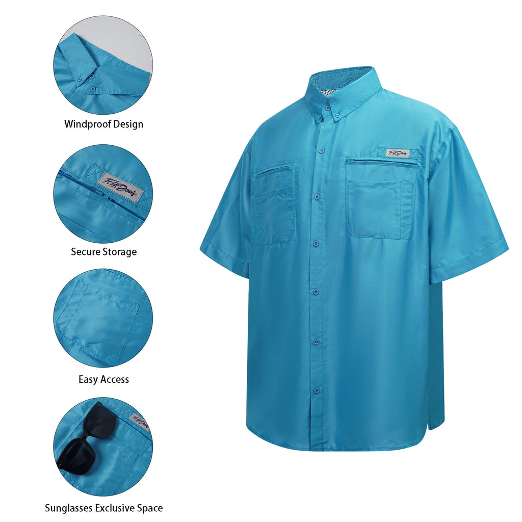 ZBORIBER Men's Fishing UPF 50+ Sun Protection Waterproof for Outdoor Travel Short Sleeve Shirts with Pockets,3-Pack,Size-XL