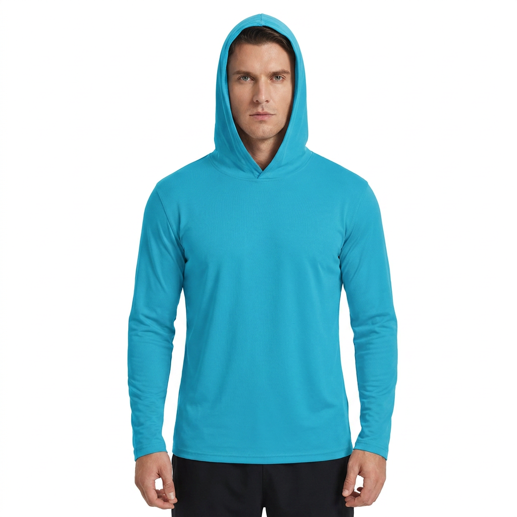 ZBORIBER Men's Hooded T-shirt, Moisture-Wicking,Quick-Drying,Shockwave Blue,Sizes S-3XL