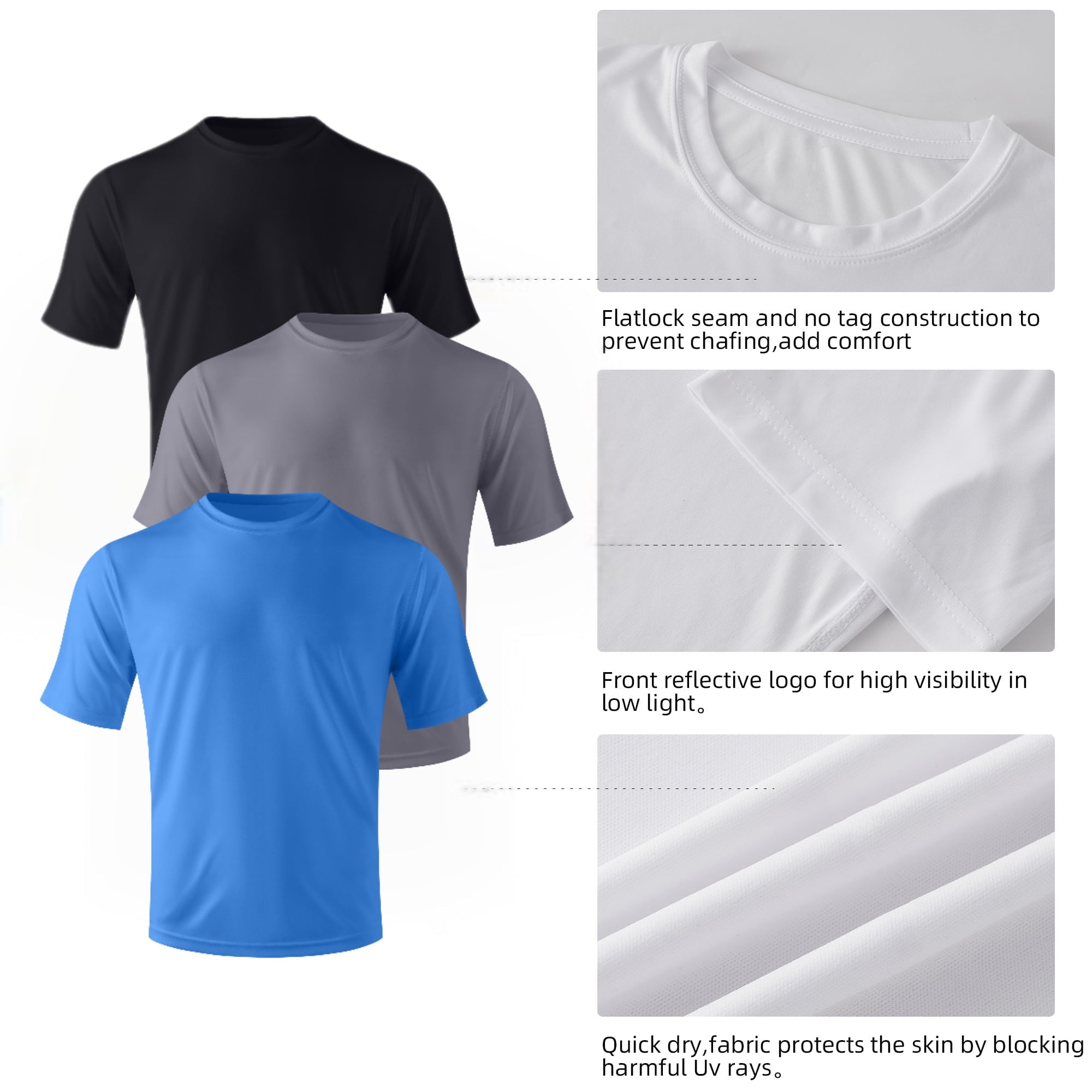 ZBORIBER Quick-Dry Men's Shirts 3-Pack - Moisture Wicking, UPF 50+, Breathable, S-3XL
