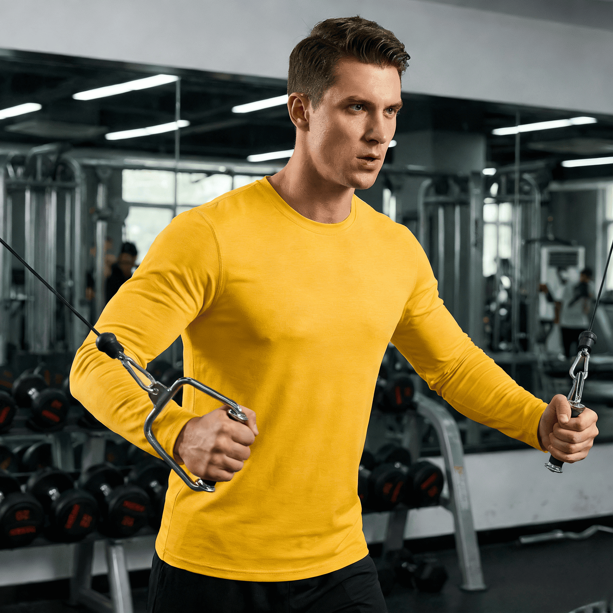 ZBORIBER Men's Quick Dry UPF 50+ UV Sun Protection Moisture Wicking Long Sleeve T-Shirt for Casual Workout,Sizes S-3XL,Heather Yellow