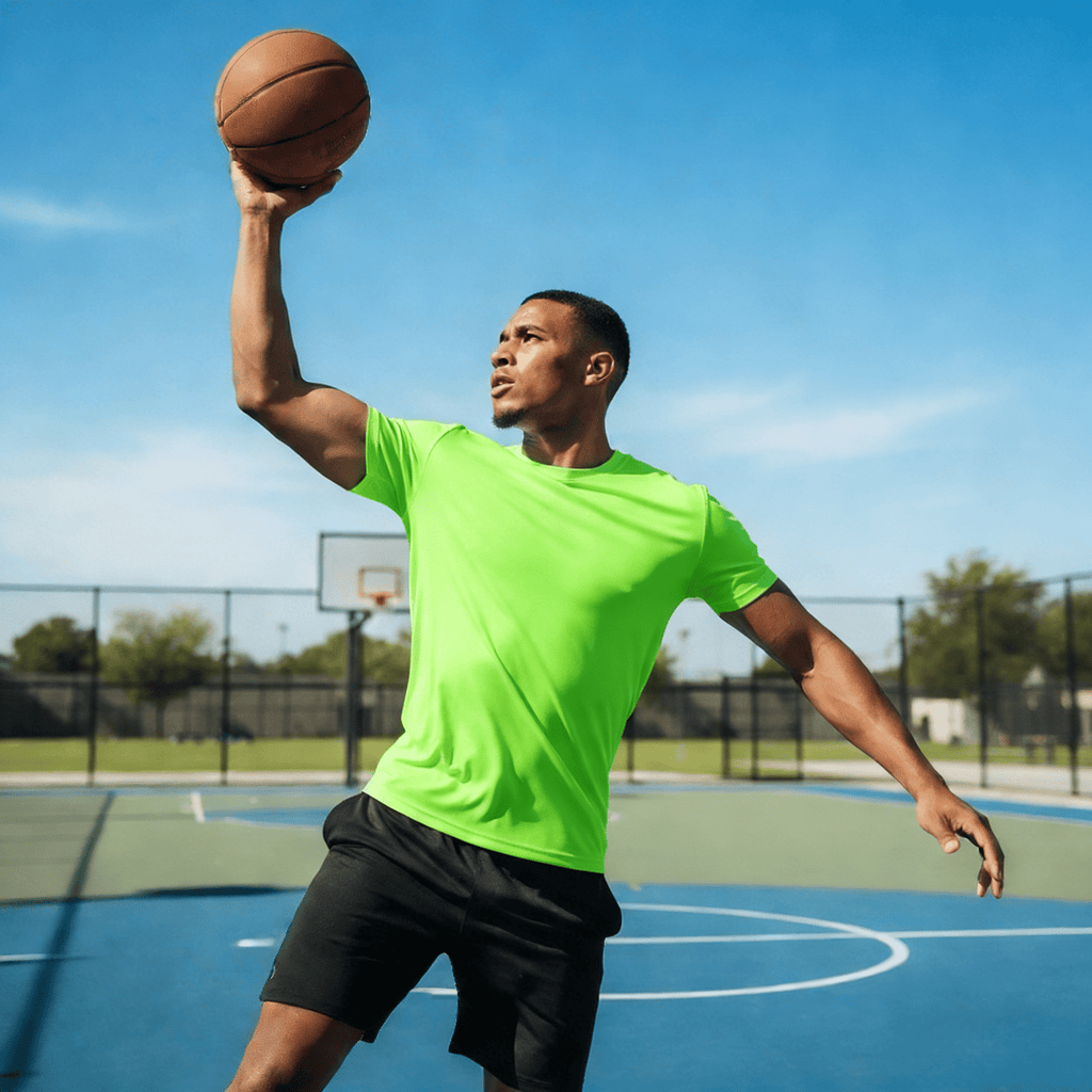 ZBORIBER Men's Quick-Dry Fit Gym Wicking Athletic Workout Short-Sleeve T-Shirts Sizes S-3XL,Highlighter Green