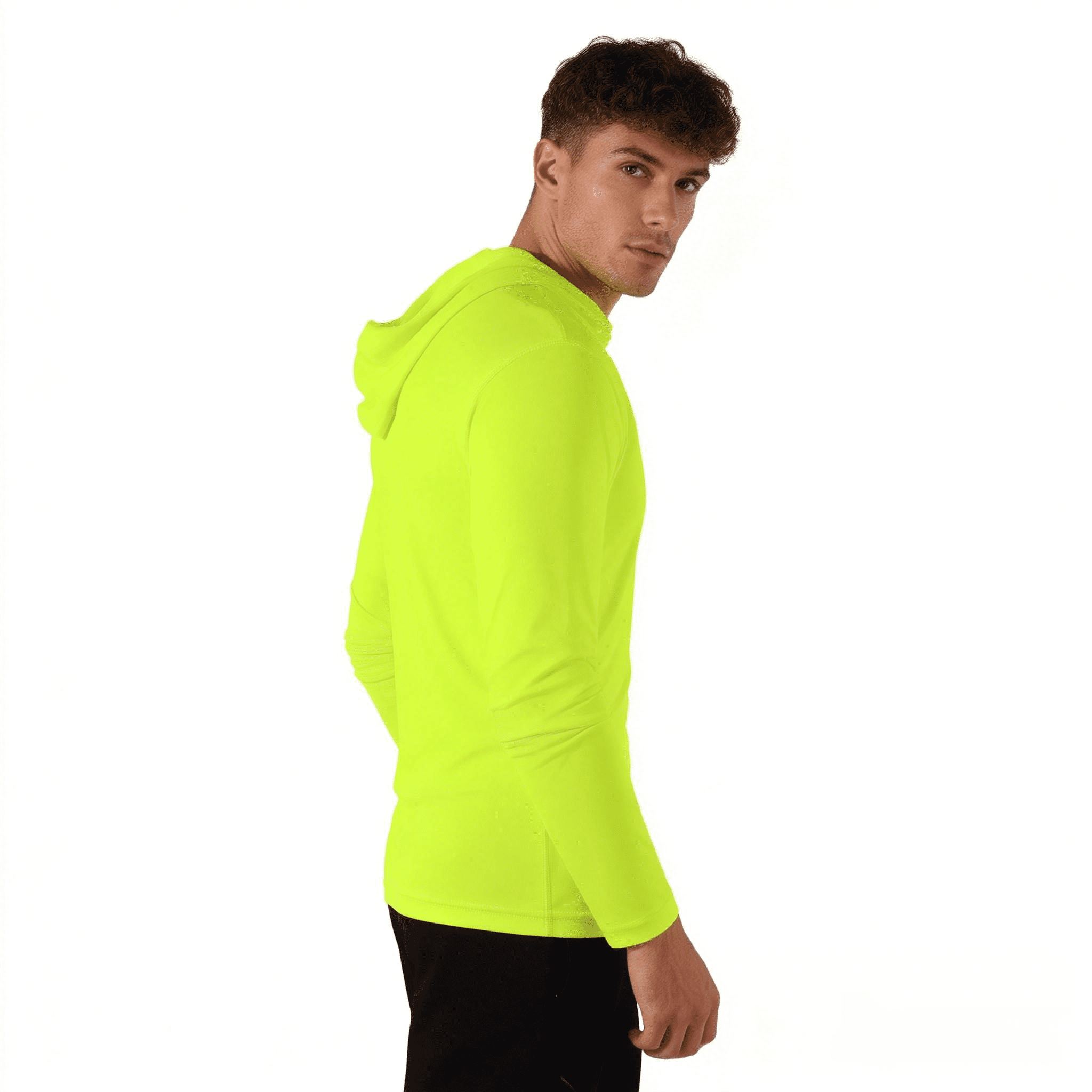 ZBORIBER Men's Hooded T-shirt, Moisture-wicking,Quick-drying,Highlighter Glow,Sizes S-3XL